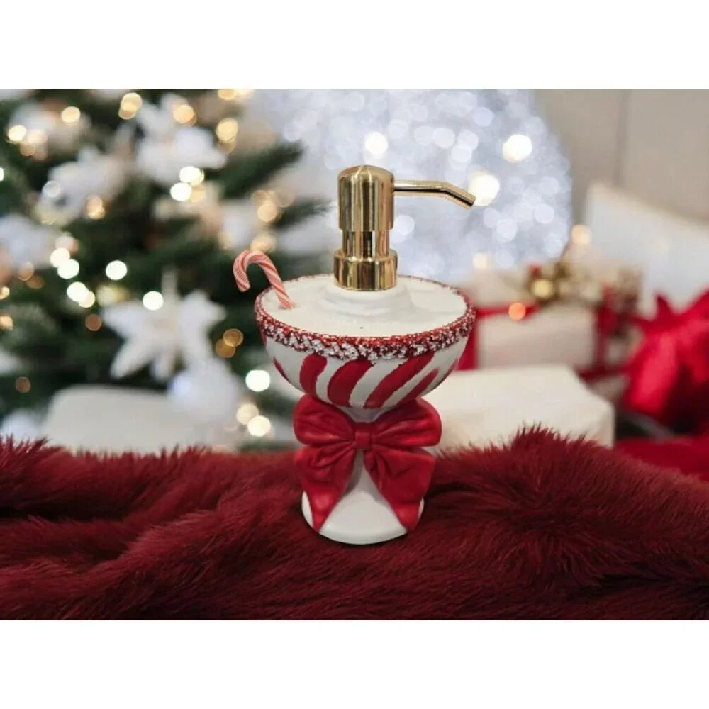 New Christmas Peppermint Candy Cane Martini Cocktail Soap Dispenser Decoration
